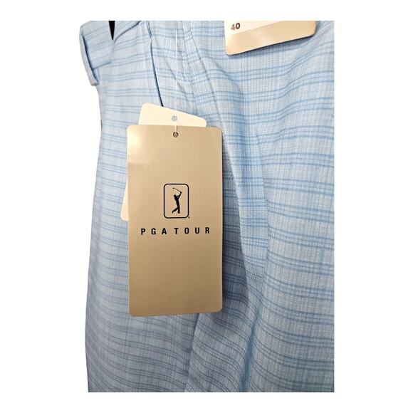 NEW Men's PGA Tour Active Gripper Waistband Golf Shorts Plaid Blue (Size: 40) - Picture 3 of 7